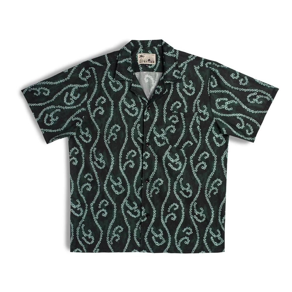 NWT Bather Green Hook & Loop Camp Shirt XL